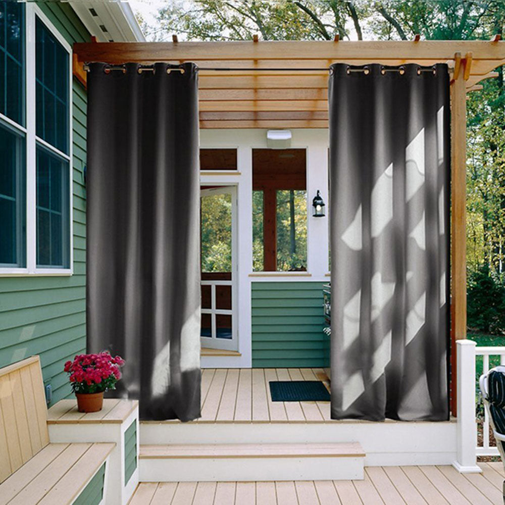 Modern Gray Outdoor Curtains Solid Cabana Grommet Top Curtain Waterproof Sun-proof Heat-insulating 1 Panel