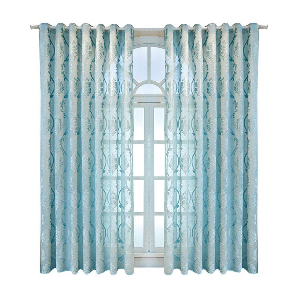 European High-end Sky Blue Embossed Sheer Curtains for Living Room Bedroom Custom 2 Panels Breathable Voile Drapes No Pilling No Fading No off-lining Polyester