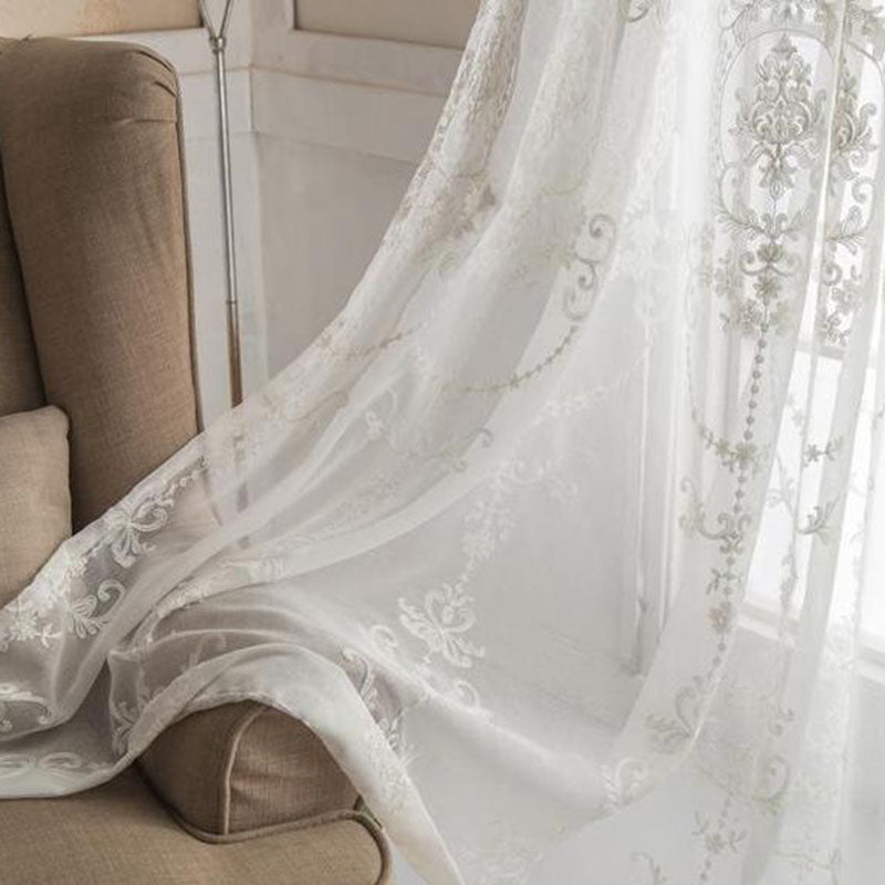 Elegant and Noble Fancy White Embroidery Custom Sheer Curtains for Living Room Bedroom