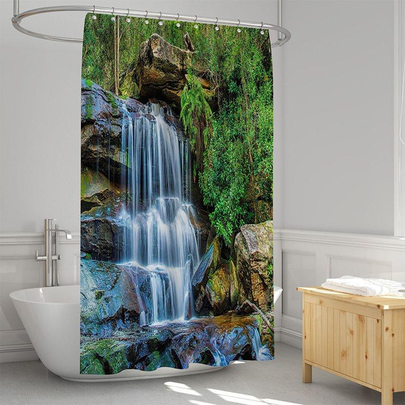 3D Shower Curtain Streams and Waterfall Pattern Bathroom Partition Curtain Set Durable Waterproof Mildew Proof Polyester