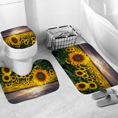 3D Shower Curtain Sunflowers Pattern Bathroom Partition Curtain Set Durable Waterproof Mildew Proof Polyester