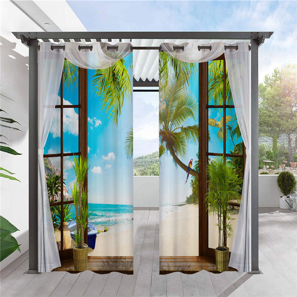 Modern 3D Printed Outdoor Curtains Landscape Curtain Cabana Grommet Top Curtain Waterproof Sun-proof Heat-insulating 2 Panels