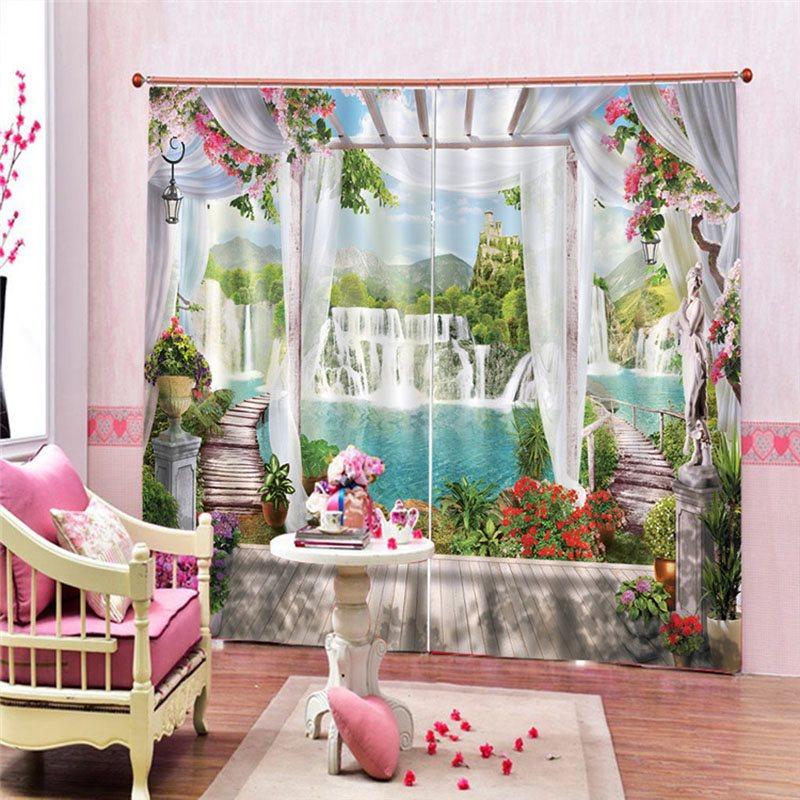 Blackout Creative Window Curtains 3D Scenery Print 260 Gram Weight for Better Shading Effect and Water-Repellent Fabrics Non-PVC