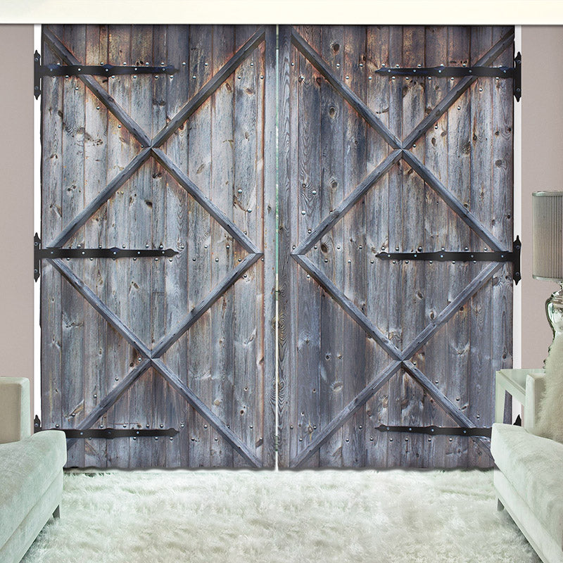 3D Rustic Country Theme Wooden Barn Door Printed Curtains 2 Panels Window Curtains