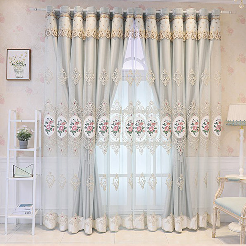 European Luxurious Embroidered Curtain Sets Sheer and Lining Thickened Blackout Curtains for Living Room Bedroom Decoration No Pilling No Fading No off-lining