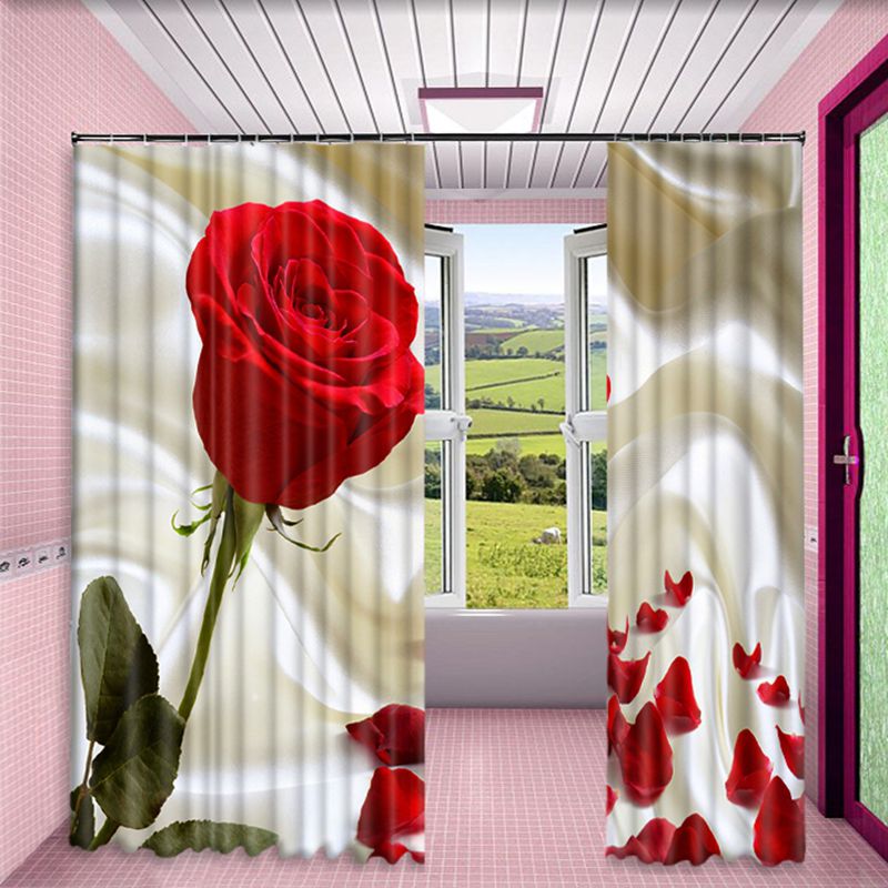 Bright Red Roses Printed Custom Polyester Blackout Curtain for Living Room