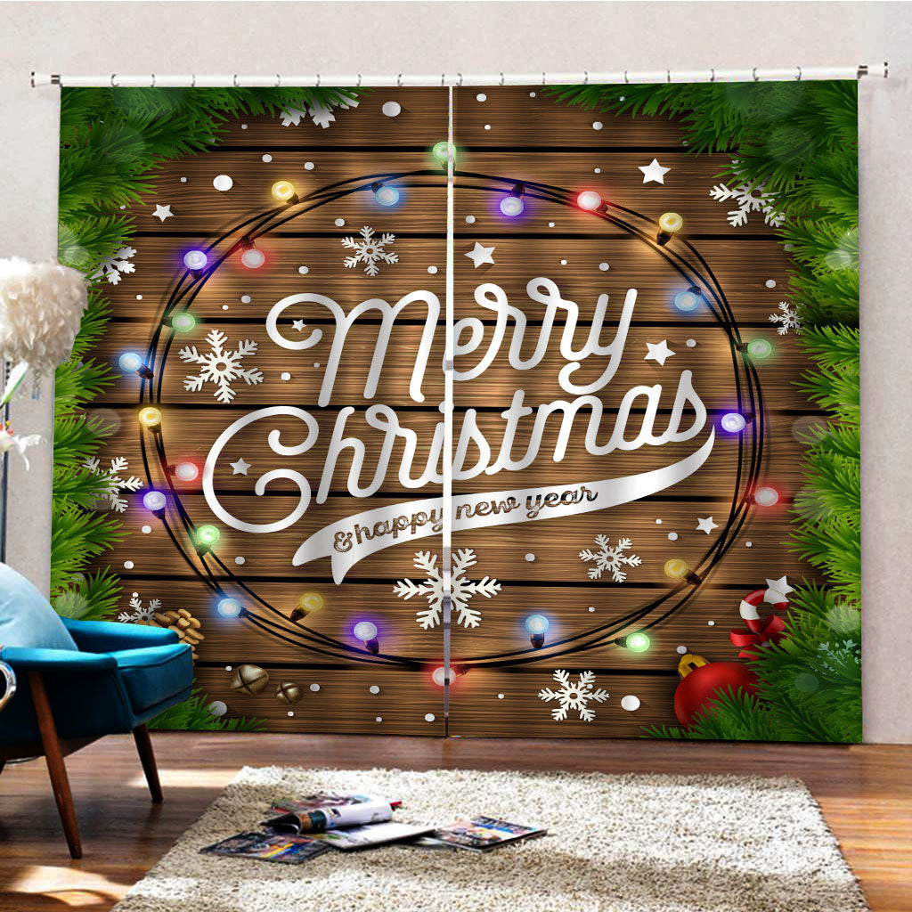 Christmas 3D Digital Print Blackout Living Room Curtain with Wood and Fancy Lantern Pattern