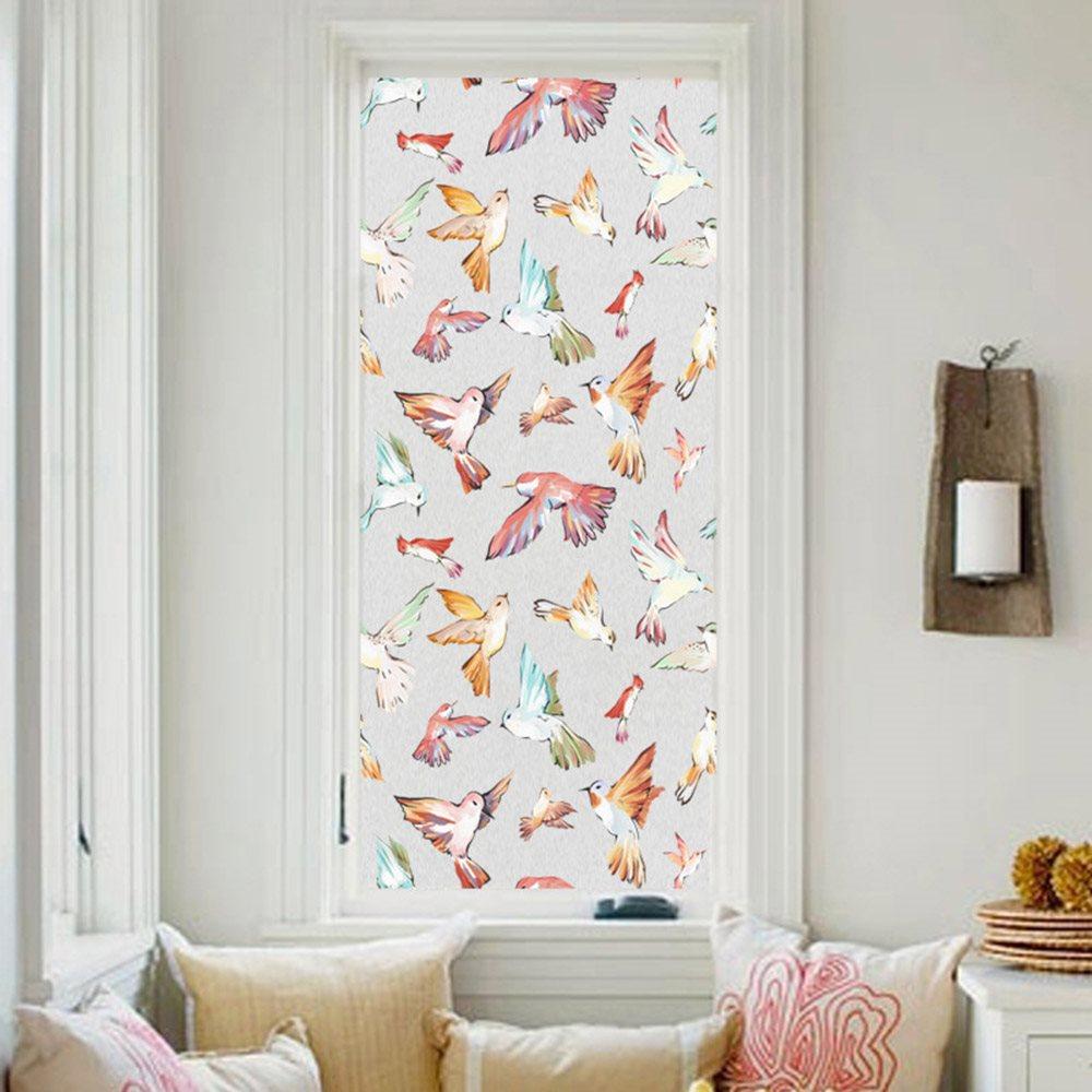 Window Privacy Film Colored Bird Non-Adhesive Static Cling Heat Control Anti UV Non-Adhesiv Window Stickers for Glass Door Home House Ofiice