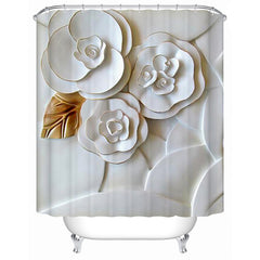 3D Flowers Printed Polyester White Bathroom Shower Curtain