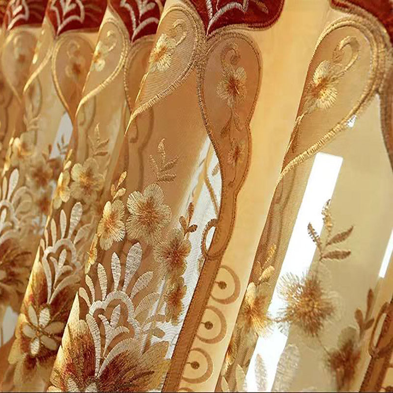 Luxury Window Curtains Floral Embroidery Hollowed-out Blackout Curtains and Sheer for Living Room Custom 2 Panels Gold Drapes