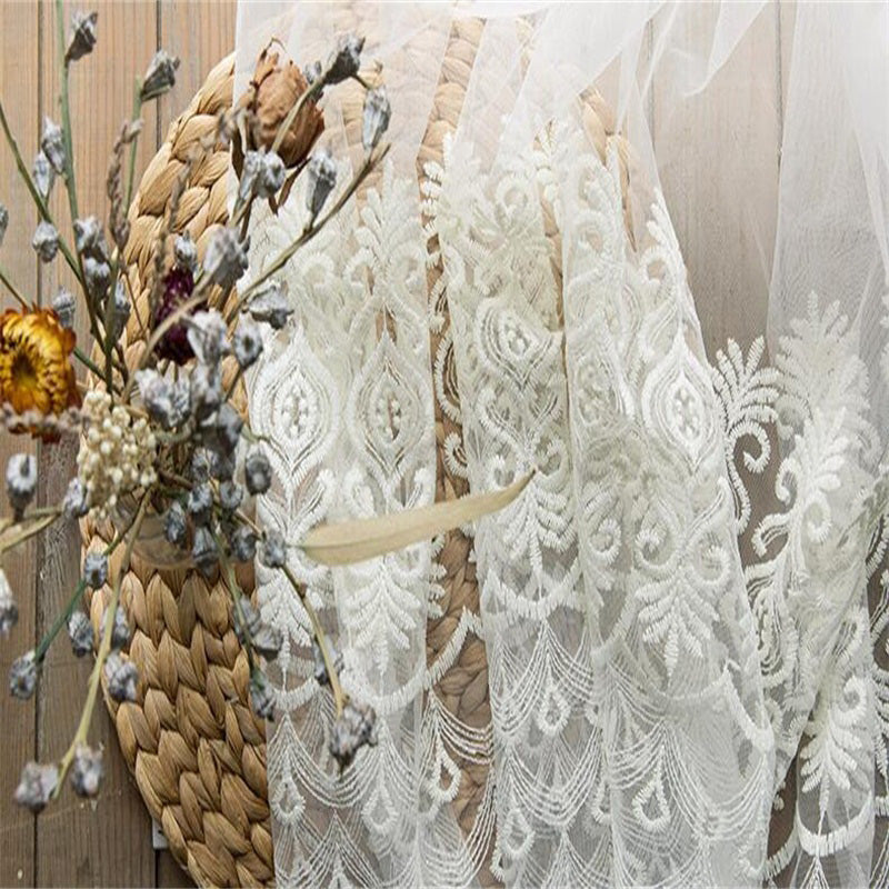 Korean Style Pastoral White Color with Lace Custom Sheer Curtain