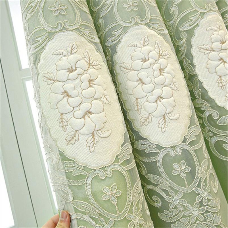 European Double Window Curtain Set Floral Embroidery Curtain Sheer and Lining Blackout Curtains for Living Room Bedroom 2 Panels Drapes Decoration