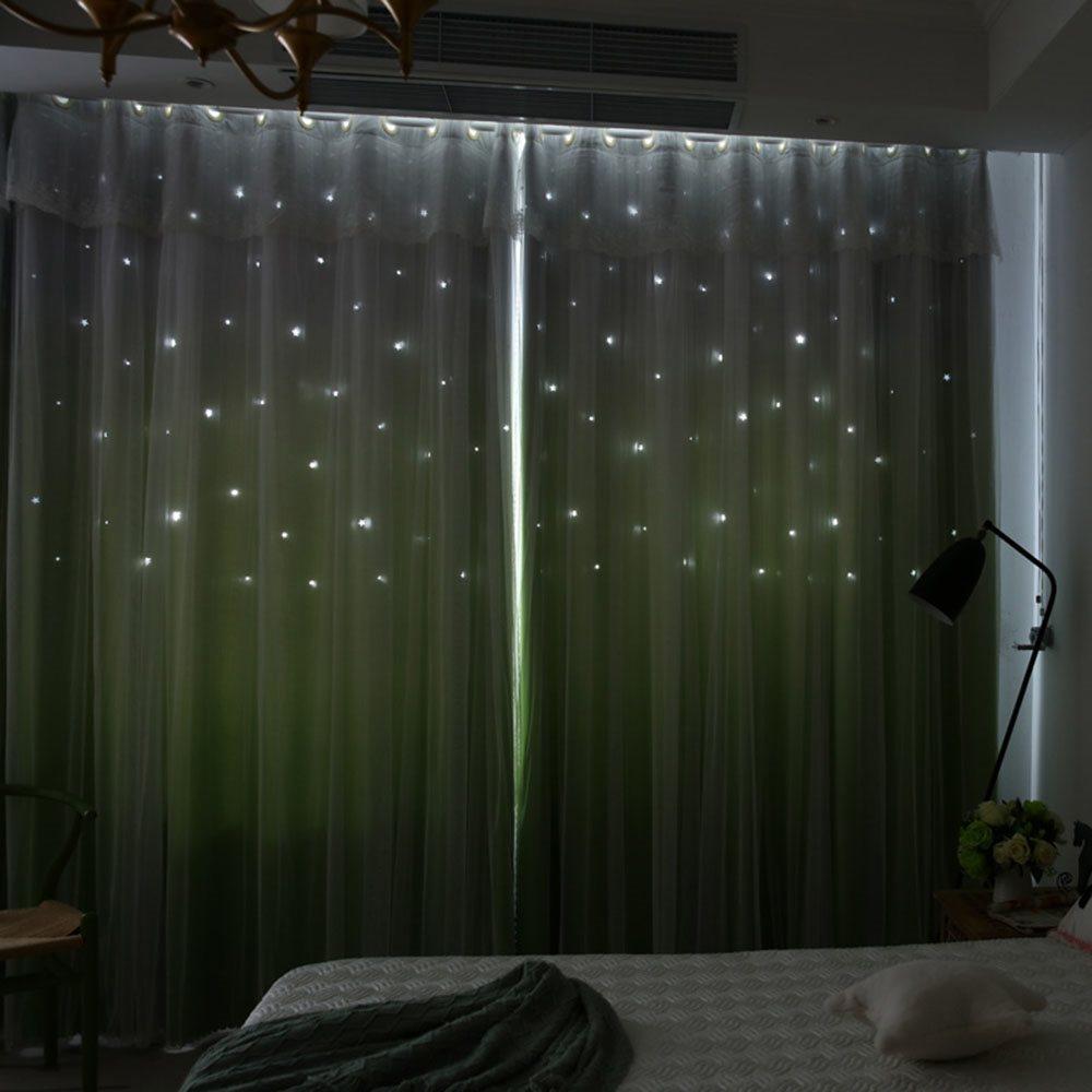 Romantic Princess Color Gradient Star Hollowed-out Custom Blackout Curtain Cloth and Sheer Sewing Together Curtain Set