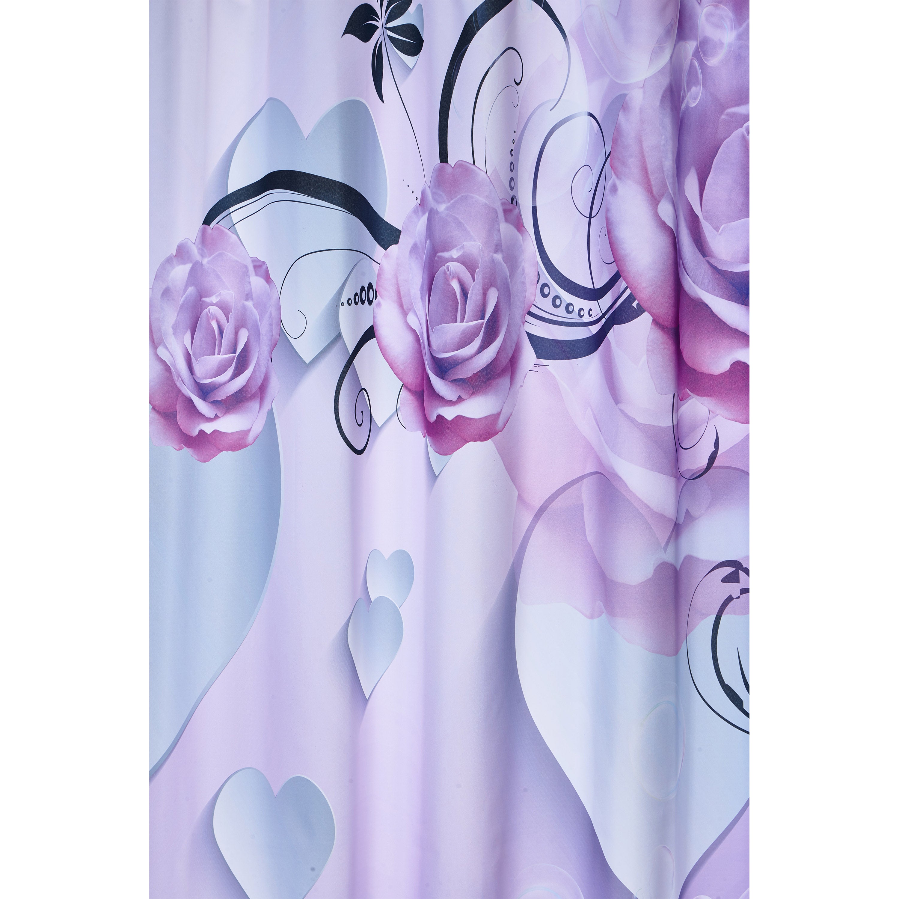 Purple Peony and Heart Shape Pattern Polyester Waterproof and Eco-friendly 3D Shower Curtain