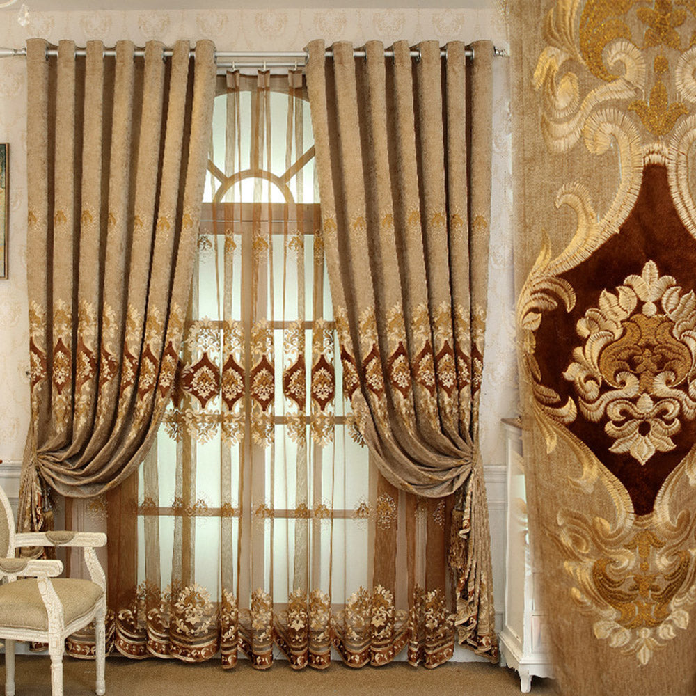 European Luxury Embroidery Sheer Curtains Decoration Window Screening for Living Room Bedroom Custom 2 Panels Breathable Voile Drapes No Pilling No Fading No off-lining