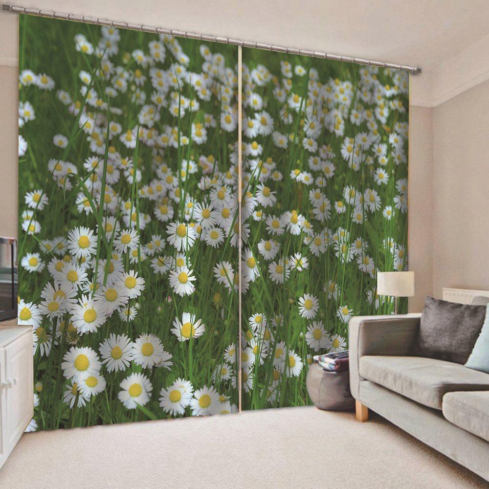 Green 3D Floral Curtains Chrysanthemum Blackout Curtains 2 Panels Drapes for Living Room Bedroom Decoration No Pilling No Fading No off-lining Polyester