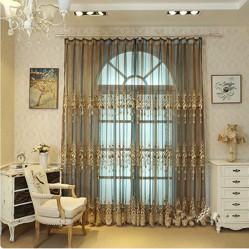 Upscale Polyester Cotton and Organza European Classical Custom Curtain Sets for Living Room Bedroom