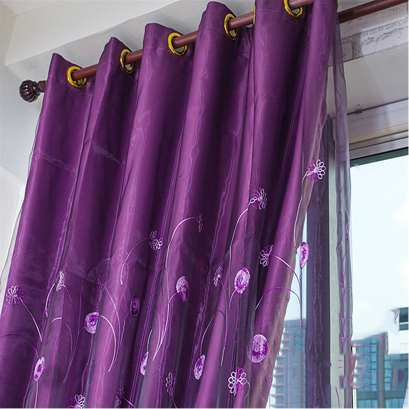 Noble Embroidered Blackout Curtains for Living Room Bedroom Thick Polyester Purple Shading Cloth and Sheer Curtain Set No Pilling No Fading No off-lining