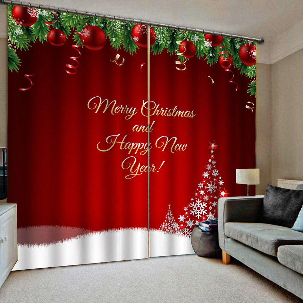 Christmas 3D Printed Window Curtains Decoration Red Polyester Blackout Custom 2 Panels Drapes for Living Room Bedroom No Pilling No Fading No off-lining