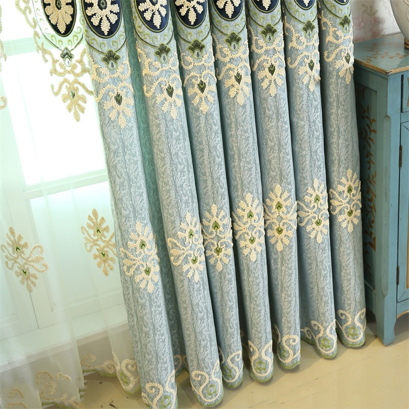 Light Blue High Quality Chenille 2 Pieces Decorative and Breathable Living Room Drapes