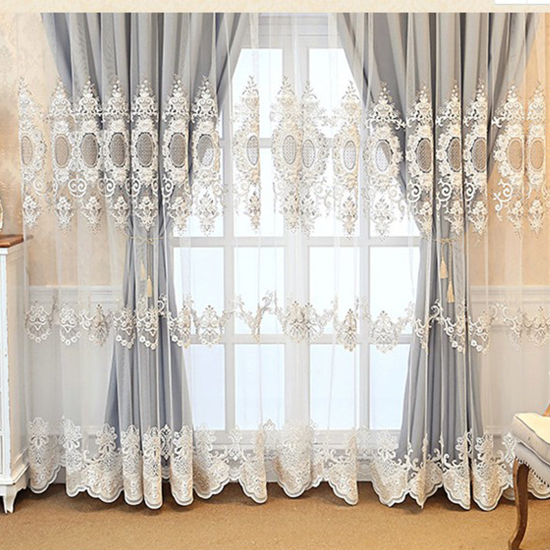 European Linen Window Curtains Double Embroidery Curtain Sets Sheer and Lining Blackout Curtains for Living Room Bedroom Decoration