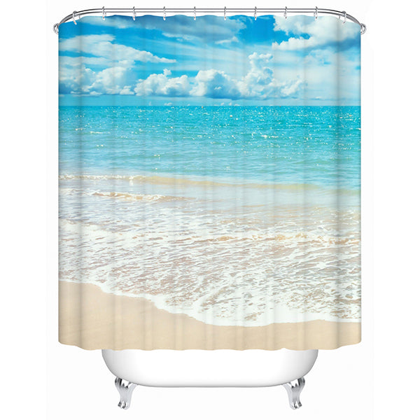 3D Beach and Blue Sky Printed Polyester Bathroom Shower Curtain