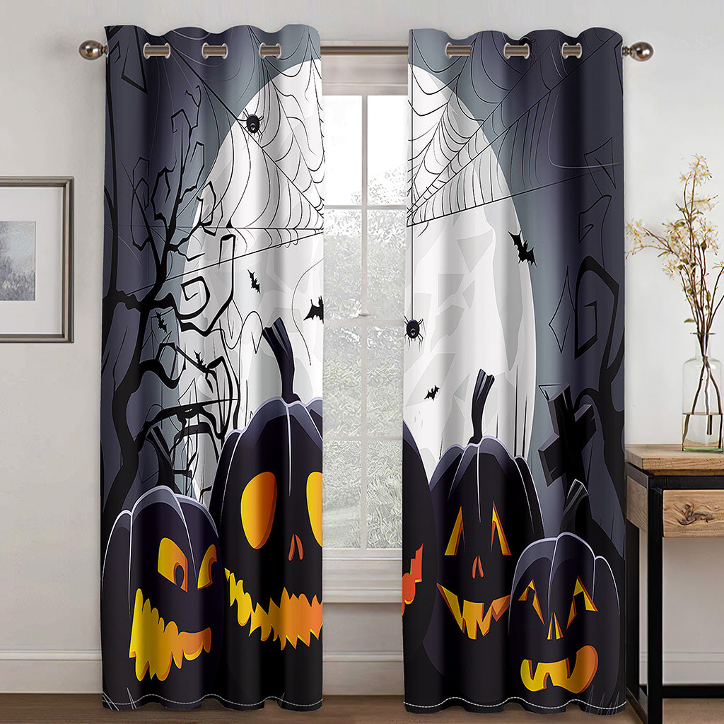 3D Printed Curtains Halloween Pumkin Moon Blackout Decoration Window Shading Curtain Custom 2 Panels Drapes