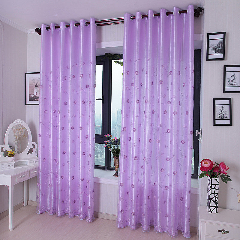 Blackout Polyester Embroidered Dandelions Modern Style 2 Panels Grommet top Curtain Set