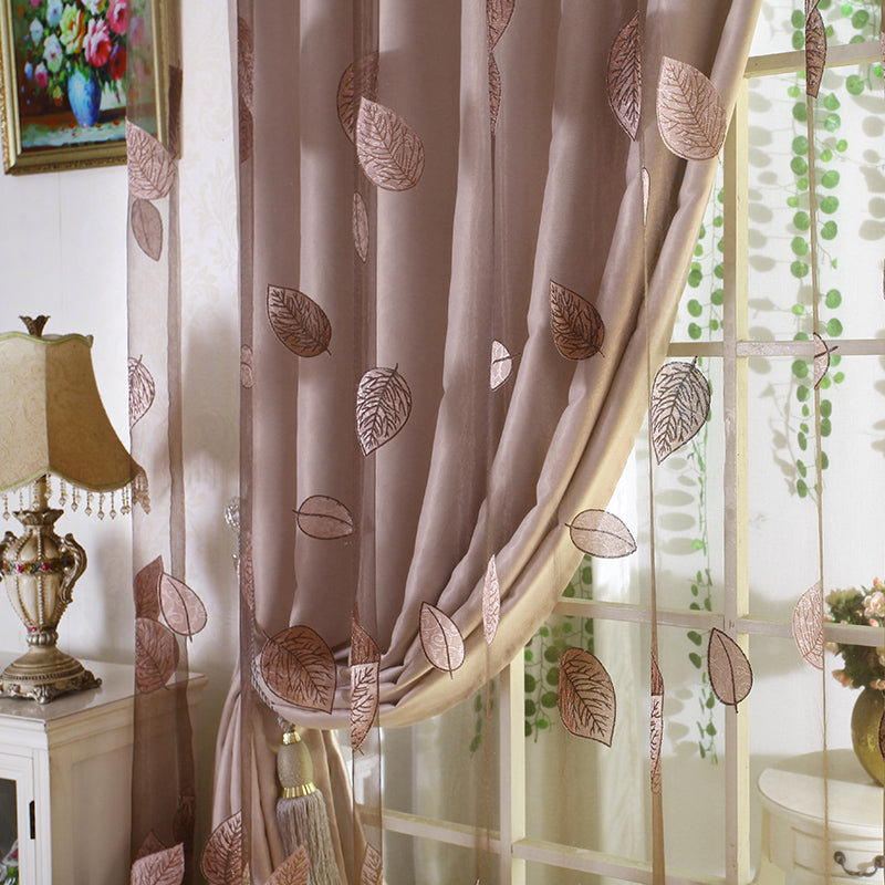 Rose-gold European Style Burnout and Embroidered Floral Blackout Curtains