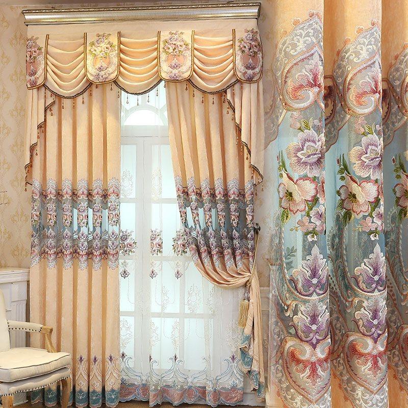 Blackout Curtains Sheer Floral Embroidery Window Curtains Shading Curtains Noble and Elegant Sheer for Living Room Bedroom Decoration Custom 2 Panels Drapes