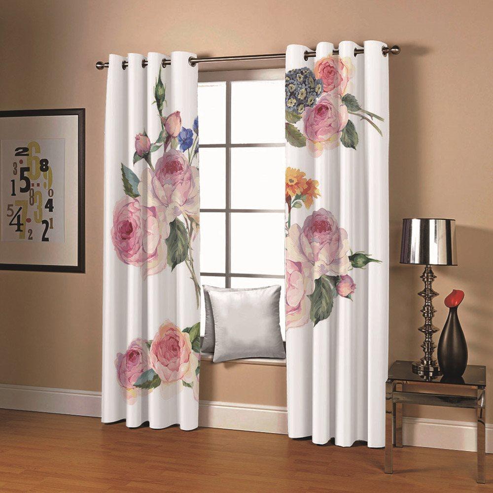 Pink Roses Curtains 3D Floral Themed Curtains Drapes 2 Panel Set for Living Room Bedroom Decoration Window