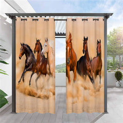 Modern Outdoor Curtains Horse 3D Animal Pattern Cabana Grommet Top Curtain Waterproof Sun-proof Heat-insulating 2 Panels