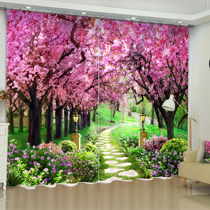 3D Pink Peach Flowers Printed 2 Panels Romantic and Decorative Custom Curtain