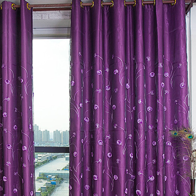 Noble Embroidered Blackout Curtains for Living Room Bedroom Thick Polyester Purple Shading Cloth and Sheer Curtain Set No Pilling No Fading No off-lining