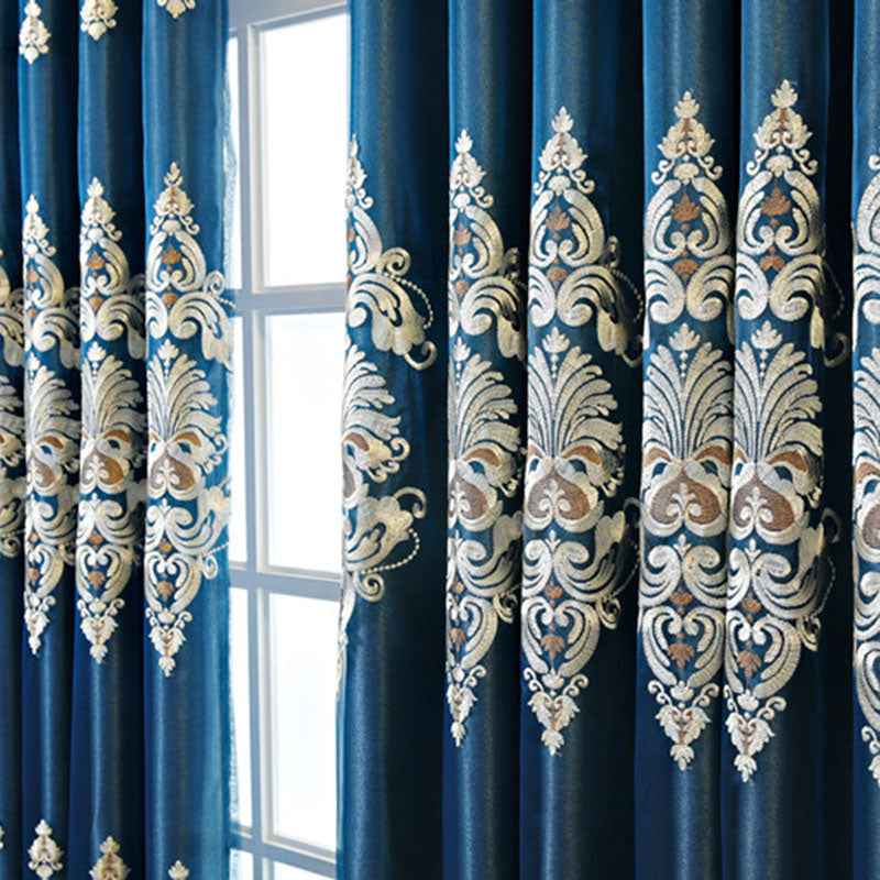 European Embroidery Floral Blackout Decorative Curtain Sets Custom 2 Panels Drapes No Pilling No Fading No off-lining