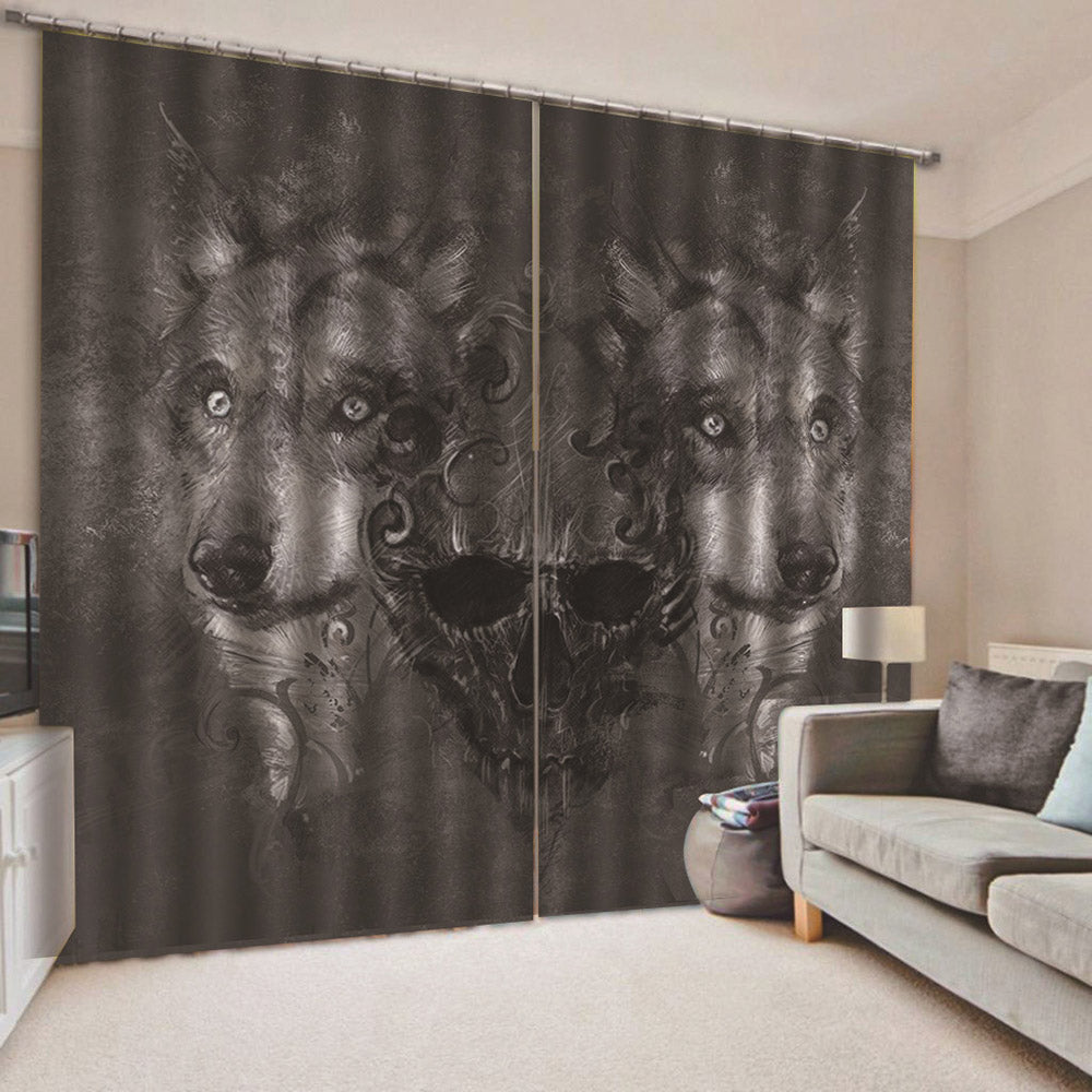 3D Print Wolf and Skull Curtains Modern Blackout Curtain Custom 2 Panels Drapes for Living Room Bedroom No Pilling No Fading No off-lining