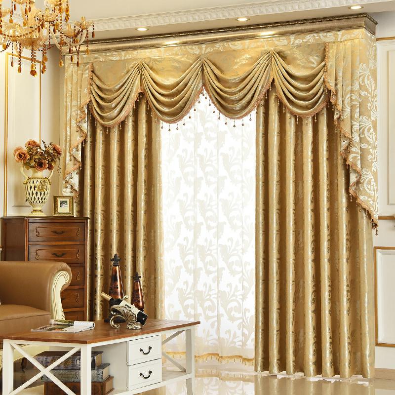 Luxury Pure Golden Blackout Curtains Jacquard Shading Window Curtains Valance for Living Room Bedroom Decoration Custom 2 Panels Drapes Shading Rate 80%