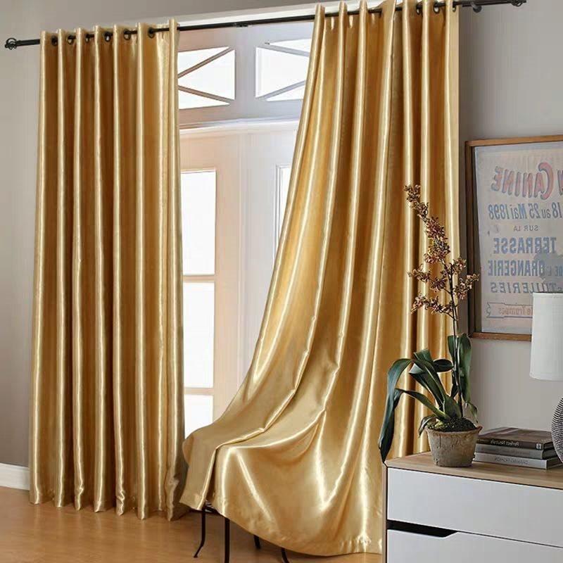 Luxury Golden Blackout Curtains 2 Panel Set Thick Silky Soft Touch Window Curtains Solid Color Darkening for Bedroom Living Room