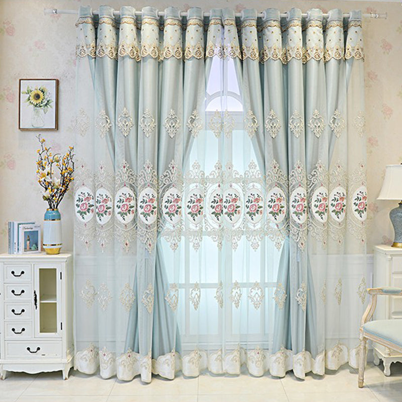 European Luxurious Embroidered Curtain Sets Sheer and Lining Thickened Blackout Curtains for Living Room Bedroom Decoration No Pilling No Fading No off-lining