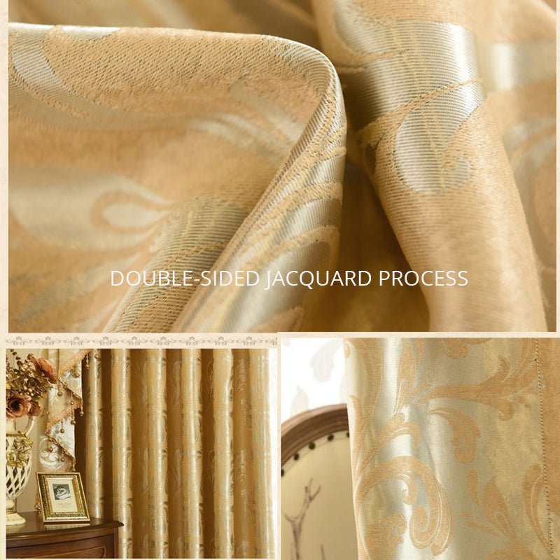 Luxury Pure Golden Blackout Curtains Jacquard Shading Window Curtains Valance for Living Room Bedroom Decoration Custom 2 Panels Drapes Shading Rate 80%