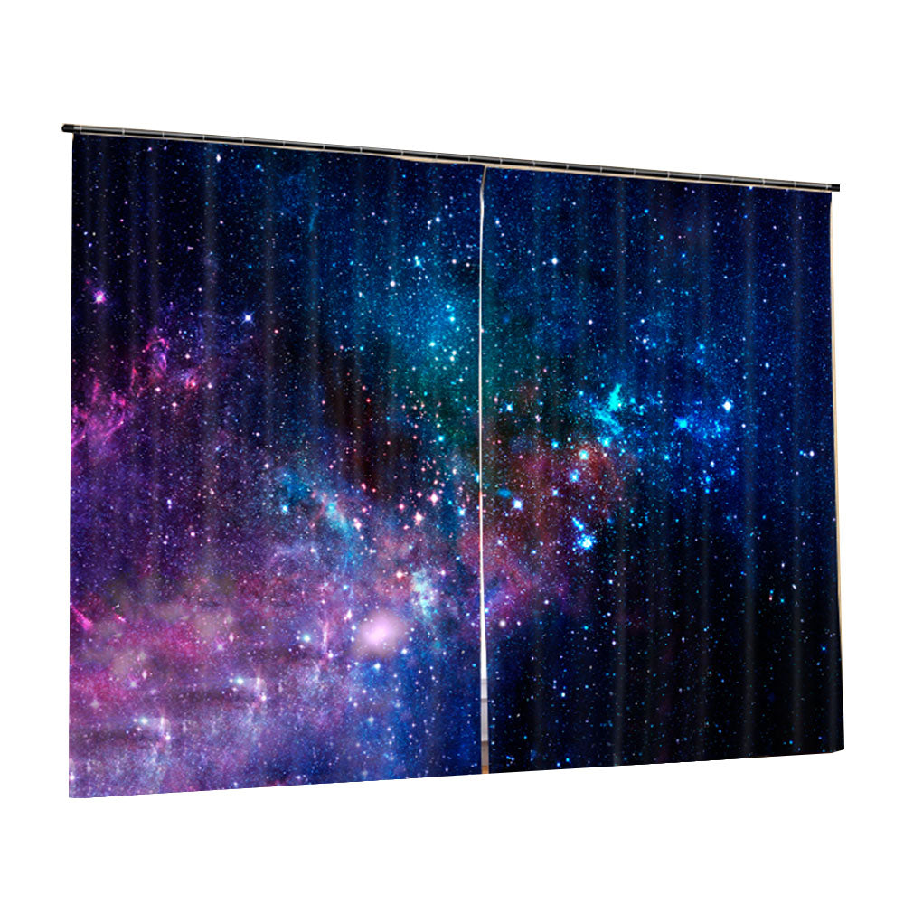 3D Gorgeous Dark Blue Galaxy Printed Polyester Blackout Custom 2 Panels Curtain