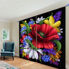 Fantastic Colored Flowers Printed Custom Living Room Polyester Curtain