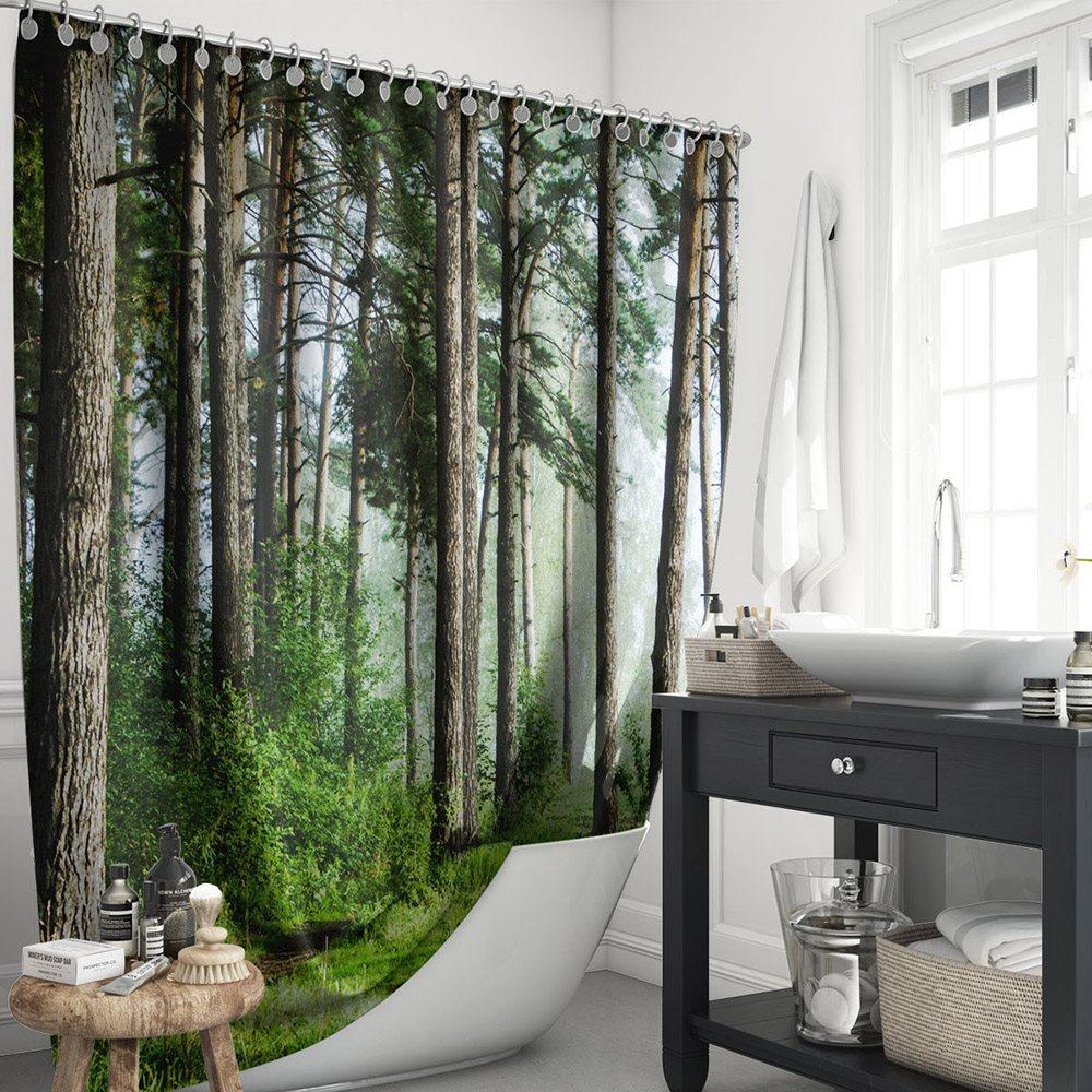 Modern 3D Printed Forest Shower Curtain Waterproof and Mildewproof Polyester