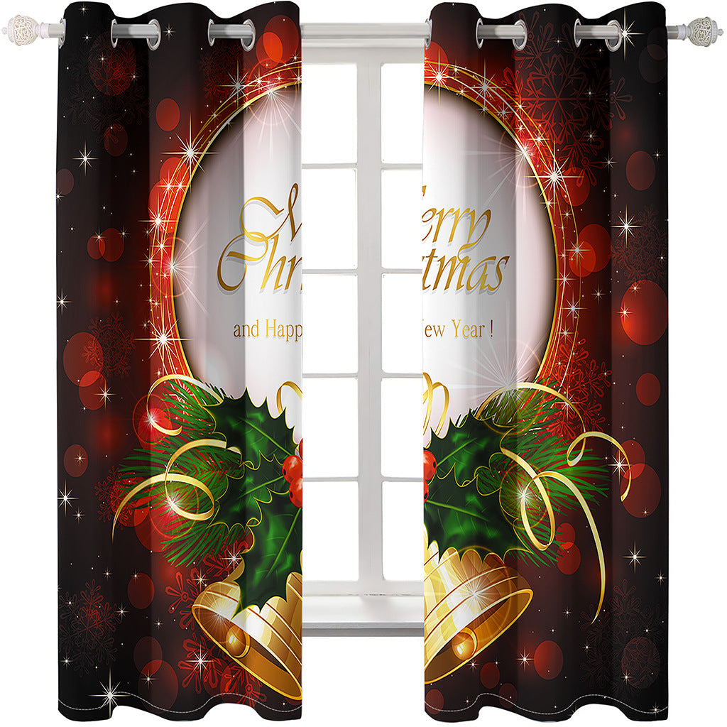 Merry Christmas Bell 3D Print Red Curtains Polyester Blackout Custom Christmas Curtains for Kitchen Living Room Bedroom Window