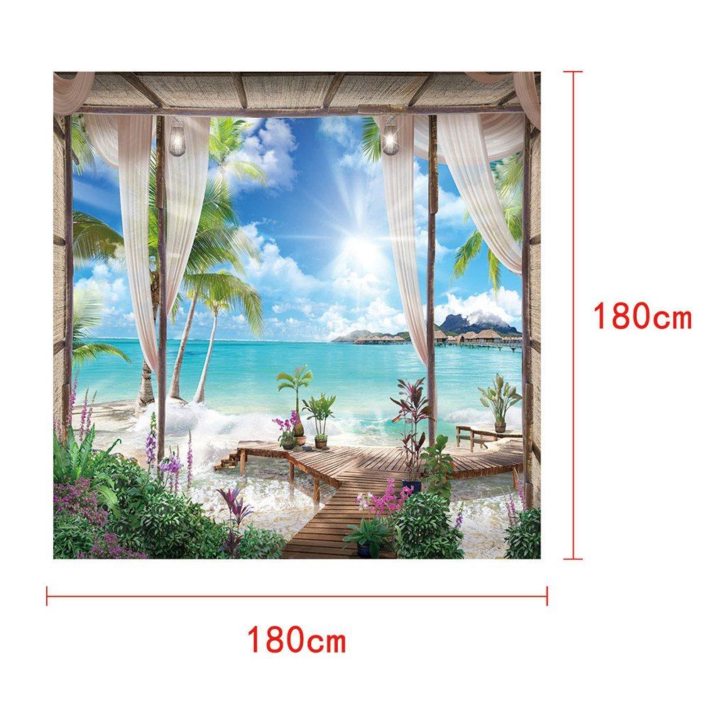 Blue 3D Printed Landscape Shower Curtain Waterproof and Mildewproof Polyester