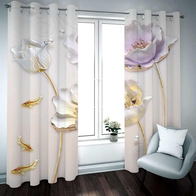 3D Elegant Relief Floral Decorative Blackout Window Curtains Custom 2 Panels Drapes No Pilling No Fading No off-lining