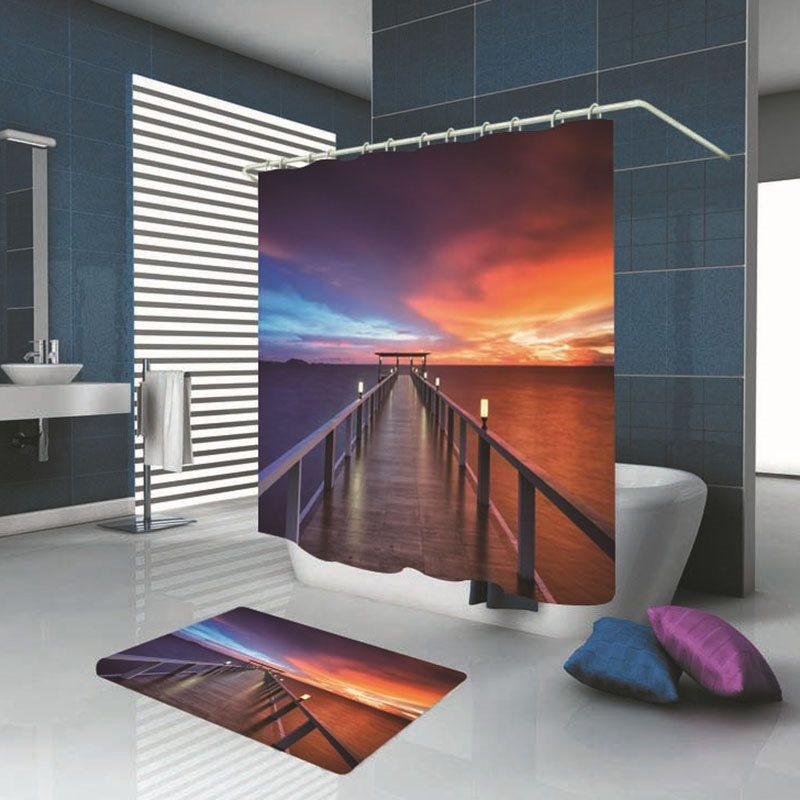 3D Gorgeous Sunset Glow Print Decorative Polyester Bathroom Shower Curtain Set