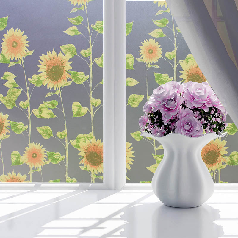 90*200cm Opaque and Frosted Sunflowers Print Window Film Bathroom Film