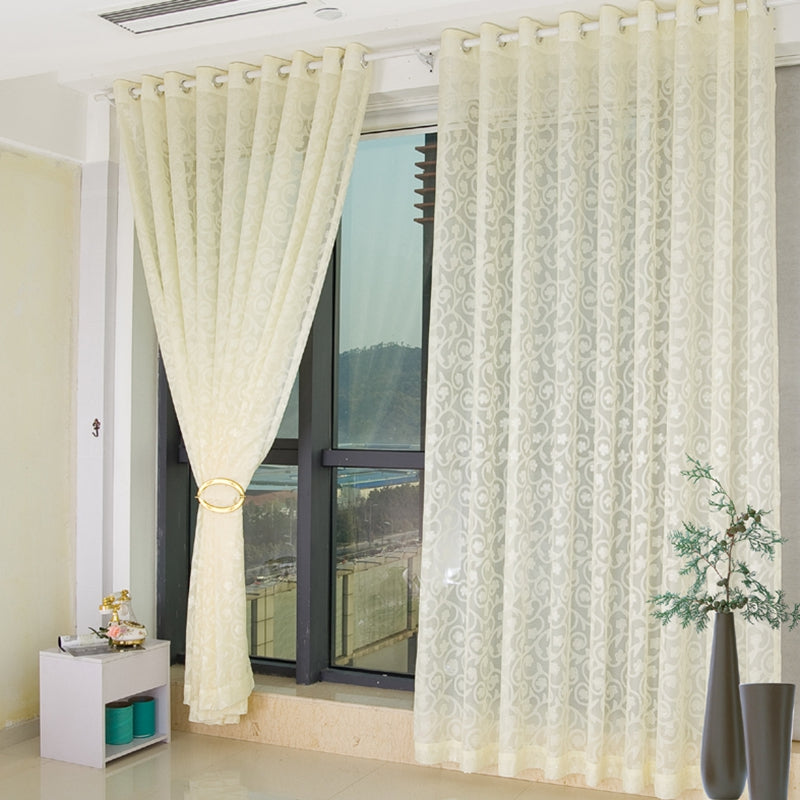 Modern Fashion Beige Floral Living Custom Sheer Curtain