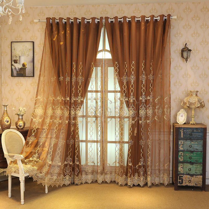 European Linen Window Curtains Double Embroidery Curtain Sets Sheer and Lining Blackout Curtains for Living Room Bedroom Decoration